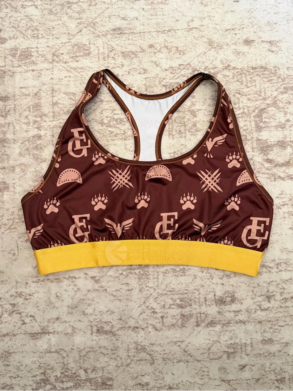 Ethika Haute Print Racerback Sports Bra XL Brown Gold